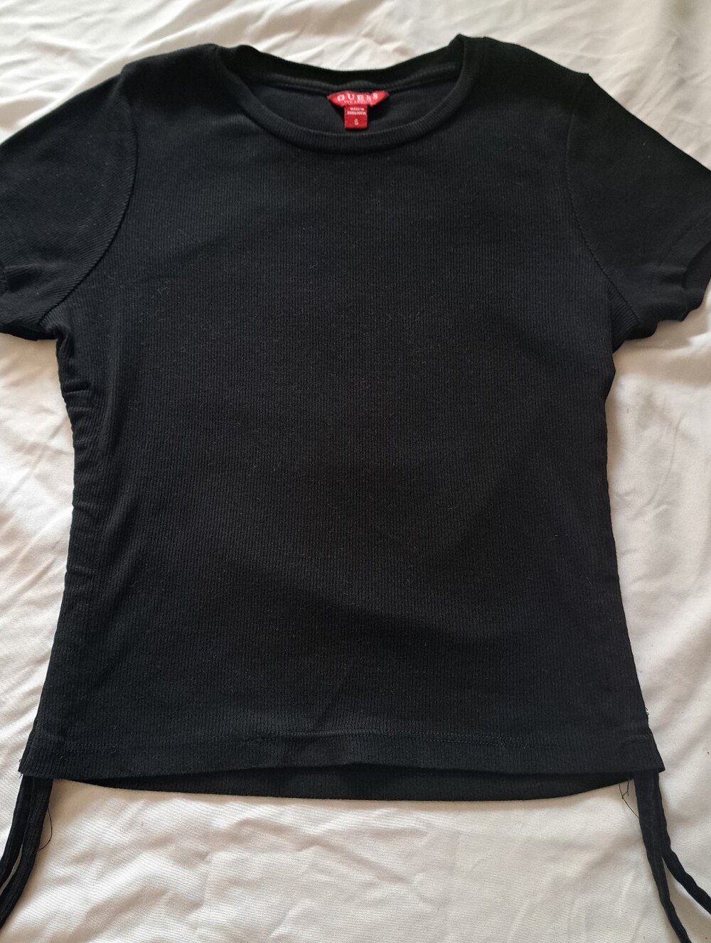 Guess Women Black Ribbed Short-Sleeve Tee